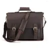 Valigette da uomo Crazy Horse Valigetta in vera pelle Borsa da lavoro 15.6 "17" Borsa per laptop Portfolio Office Messenger Spalla