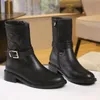 Automne hiver nouvelles bottes de luxe femmes marque de créateur dames bottes en cuir véritable tête ronde bouton en métal fermeture éclair latérale talon épais augmenter anti-dérapant botte courte