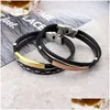 Charm Armbänder Männer Echtes Leder Mti-Layered Armband Für Frauen Klassische Geflochtene Seil Armbänder Warp Edelstahl Armreif Mode Dhuku