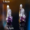 Boucles d'oreilles cerceau charme mystique violet haute qualité coupe ronde cubique zircone cristal mariage clips d'oreille percés pour les femmes