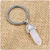 Keychains Lanyards BK Natural Stone Keychains Hexagonal Prism Quartz Point Healing Crystals Chakra nyckelkedjor DIY smycken Accessorie DH7S3