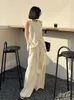 Women's Pants Women Two Piece Set Summer Fashion Solid Tank Top Sleeveless Long Loose Wide Legs Elegant Suits High Streetwear