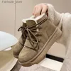 Stövlar Vinterko Suede Leather Women Snow Boots New Fashion Khaki Lace Up Mid Heel Platform Boots Plush Warm Non Slip Shoes for Women Q231010