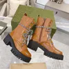 Novo outono e inverno marca superior designer feminino g acolchoado rendas até botas cavalier tornozelo botas de couro Size35-42 com caixa