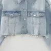 Kvinnors spårningsdräkter 2023 Fashion Charm Spicy Girl Denim Metal Button Short Jacket Retro Långärmad kappa Hög midjeshortsuppsättning