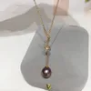 Pendant Necklaces ZHBORUIN 100% Real Natural Freshwater Pearl Necklace Pearl Jewelry Y Chain Adjustable Purple Round Pearl Pendant Chain For Woman 231010