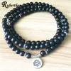 SN1382 Nuevo diseño, pulsera o collar de cuentas Mala de ónix negro mate 108 para mujer, pulsera o collar de Yoga con dije de loto 316f