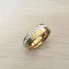 2017 nieuwe Luxe hoge kwaliteit breed 8mm 316 Titanium Staal geel vergulde Griekse sleutel trouwring crystal ring mannen women221K