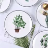 Керамические тарелки 8 дюймов, большая круглая зеленая черная линия, фарфоровая тарелка в стиле вестерн, блюдо для салата, домашние кухонные принадлежности, посуда