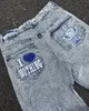 Jeans da uomo 2023 American High Street alla moda vita retrò Harajuku ricamo teschio pantaloni larghi a gamba dritta oversize per uomo
