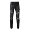 Amirs Designer Mens dżinsy fioletowe dżinsy High Street Hole Star Patch Męskie damskie damskie panele haftowe Haftowe Spodnie rozciągające spodnie spodnie 936348961