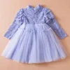 Mädchen Kleider Koreanischen Stil Frühling Herbst Kinder Mädchen Party Kleid Lange Ärmel Spitze Mesh Patchwork Bogen Prinzessin Kleider Führen Kleidung H9651 231010