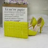 Elbise Ayakkabı Dantel Çiçek Düğünü Eşleşen Çantalar Sarı Yüksek Topuklu Ayak Ayak Bileği Kayışı Bayan Parti Ayakkabı ve Çanta Seti