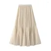 Saias Mulheres Maxi Long Tulle Saia Feminina Malha Outono Inverno A Linha Coreana Ruffle Lady Tutu Reversível