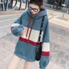 Women's Hoodies Autumn Winter Warm Sweatshirt Casual Fuzzy Hooded Fleece Splicing Printed Hoody Pullover Drawstring Hoodie