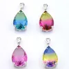 Bi colored Tourmaline Water Drop Pendants 925 Sterling Silver Necklace Vintage Rainbow For Women Jewelry Holiday gift Necklace Pen249S