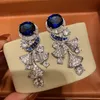 Luxury Dangle Earrings Copper Full Crystal Diva Dream Brand Designer Full Crystal Blue Multi Fan Shape Charm Drop Earrings For Women Jewelry