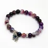 New Arrival Jewelry Whole 8mm Beaded Natural Purple Agate Stone Beads Hamsa Hand Yoga Braclets Gift for men and women225N