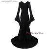 Thème Costume Mercredi Addams Famille Morticia Cosplay Venez Perruque Noir Sexy Up Slim Robe De Soirée Pour Les Femmes Halloween Robe De Carnaval Q240307