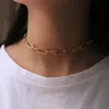 Chains 7mm Gold Tone Rectangle Chain Choker Necklaces Women Anti Allergy Stainless Steel Cable Paperclip Link Collar Adjustable KN322a