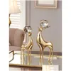 Objets décoratifs Figurines Esthétique Luxe Figurine En Métal Or Cuivre Modèle Cerf Boule De Cristal Salon Décor Décoration De La Maison Dhuf7