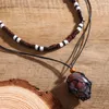 Pendant Necklaces Boho Goth Irregular Crystal Wooden Beads Adjustable Rope Chain Natural Stone Choker Necklace Ethnic Jewelry Accessories