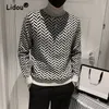 Herrtröjor Spring Autumn Korean Casual Fashion Sticked Ströja Mann Half High Neck Långärmad manlig Pullover Basic Tops Jumpers Ropa Hombre 231010