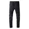 Nieuwste heren rits noodlijdende zwarte jeans modeontwerper slim fit gewassen motorfiets denim broek panelen hiphop bikerbroek P224E