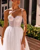 Shiny Sequin A Line Wedding Dresses Beading One Shoulder Bridal Gown with Slit Sweep Train Robe De Mariage