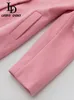 Mélanges de laine pour femmes LD LINDA DELLA automne et hiver manteau de luxe italien femmes rose imprimé châle ceinture simple boutonnage dissymétrie joli manteau de fête 231010