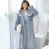 Women's Sleepwear Winter Warm Flannel Nightgowns Long Sleeve Loose Casual Nightwear Sleepshirts Lounge Leisure Homewear