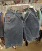 Kvinnors byxor Spring och Summer American Retro Tryckt knälängd tvättade blå jeans Y2K Harajuku Street Hip-Hop Shorts för män kvinnor