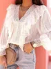 Женские блузки Foridol, белая кружевная рубашка с v-образным вырезом, блузка, женская блузка с длинным рукавом Blusa Mujer, осень 2023, повседневный зимний топ с оборками в горошек