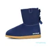 Designer Women Boots Classic Snow Boots Chestnut Low Bow Black Grey Navy Blue Ankle Kort vinterstövlar storlek