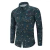 Camisas casuais masculinas poliéster floral para homens manga longa slim fit outono qualidade vintage 3d impressão digital luxo chemise homme