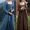 Casual Dresses 2021 Women Medieval Victorian Retro Dress Square Collar Long Sleeves High Waist French Apparel Brown Blue Temperame268y