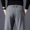 Calças masculinas outono inverno casual negócios estiramento fino ajuste cintura elástica jogger coreano clássico grosso preto cinza calças masculino 231010