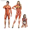 Tema kostym halloween 3d party muskel tryckt jumpsuit elastisk mänsklig anatomi bodysuit cosplay come catsuit q240307