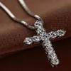 NYTT Fashion Cross Necklace Accessory Ture 925 Sterling Silver Women Crystal CZ Pendants Necklace Jewelry251q