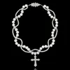 New Design Solid Silver Natural Pearl Baroque Pearl Vvs Moissanite Diamond Cross Necklace Cuban Chain Mens Jewelry