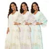 Vêtements ethniques Robe musulmane en mousseline de soie imprimée Col en V Simple Lâche pour femmes Femmes Manches longues Abayas Soirée