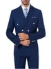 Men's Suits 2023 Double Breasted Formal Royal Blue Blazer Trousers Mens 2Pcs Groomsman Wedding Party Wear Suit(Jacket Pants Tie)