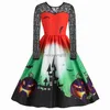 Themenkostüm Retro-Halloween-Kostüme Partykleid Damen 2023 Neu O-Ausschnitt Langarm Schwarz Spitze Patchwork Goth Hexe Cosplay Pinup Robe Print x1010