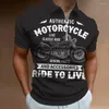 Polos masculinos vintage manga curta camisas polo motocycle 3d impressão lapela zíper homem topo de alta qualidade oversized camisa masculina roupas casuais