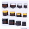 Packing Bottles Wholesale 5G 10G 15G 20G 30G 50G Amber Brown Glass Face Cream Jar Refillable Bottle Cosmetic Makeup Storage Container Dhta7