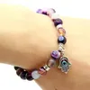 New Arrival Jewelry Whole 8mm Beaded Natural Purple Agate Stone Beads Hamsa Hand Yoga Braclets Gift for men and women225N