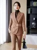 Professionelle Arbeitskleidung, britischer Trend, Khaki, eleganter Damen-Mantel + Hosen-Sets für Damen, 2-teiliger High-End-Sense-Business-Anzug