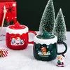 Mugs 430ml Creative Christmas Tree Glass Cup Heat-Resistant Double Wall Glass Cup Coffee Mug with Lid Cute Christmas Gifts for Girls 231009