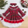 Robes de fille Plaid princesse enfants bébé filles robe costumes de noël mignon col de poupée Flare robe de soirée à manches longues avec bandeau pour enfant en bas âge 231010