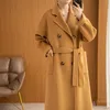 Women's Wool Blends Lafarvie Autumn And Winter Double-sided Cashmere Women's Camel Double-breasted Thickened Medium And Long Woolen Coat 231010